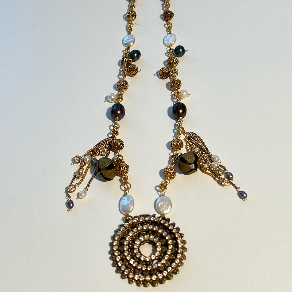 Candice Marks Jewelry 11.25” length Gold Vintage Pearl Gemstone Necklace